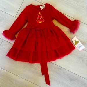 Rare Editions Toddler Girl's Sparkling Christmas Tree Bow Glitter Tulle Dress 3T